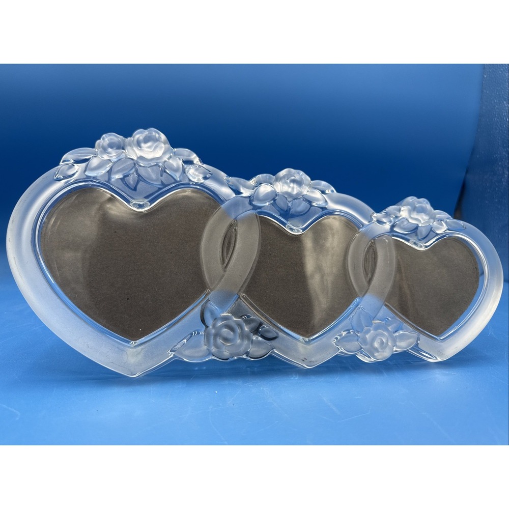 Mikasa Heavy Glass Triple Heart Picture Frame Rosemont 14.5" Free Standing